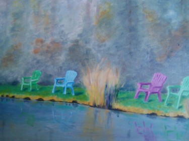 Peinture intitulée "un étang dans les V…" par Claude Godfrin-Claude, Œuvre d'art originale, Huile