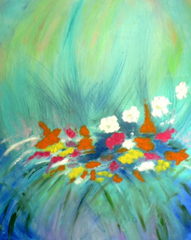 Peinture intitulée "Envolée de fleurs" par Claude Godfrin-Claude, Œuvre d'art originale, Huile