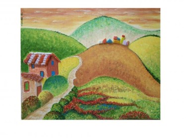 Pintura titulada "paysage naïf N° 2" por Claude Godfrin-Claude, Obra de arte original