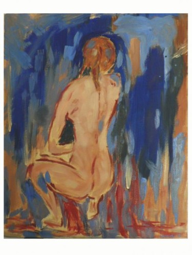 Painting titled "nu bleu-rouge" by Claude Godfrin-Claude, Original Artwork, Oil