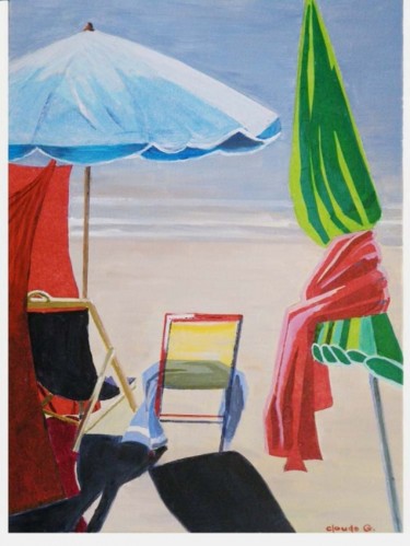 Painting titled "parasol bleu" by Claude Godfrin-Claude, Original Artwork, Oil
