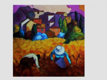 Peinture intitulée "Dans les champs col…" par Claude Godfrin-Claude, Œuvre d'art originale, Huile