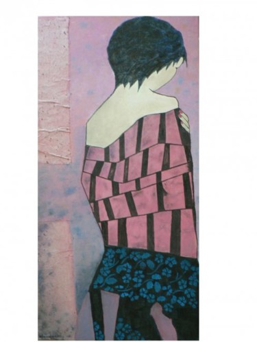 Malerei mit dem Titel "jeune femme en rose" von Claude Godfrin-Claude, Original-Kunstwerk, Öl
