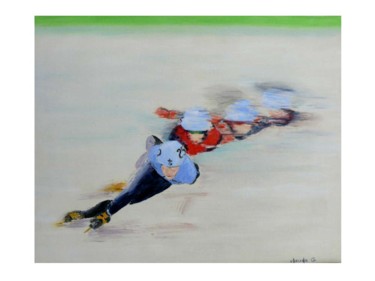 Painting titled "patineurs" by Claude Godfrin-Claude, Original Artwork, Oil