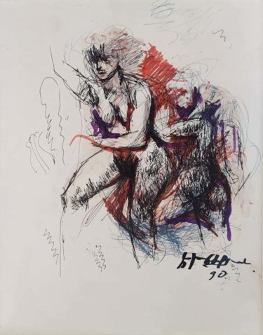 Painting titled "Woman" by Eduard Isabekyan, Original Artwork, Gel pen