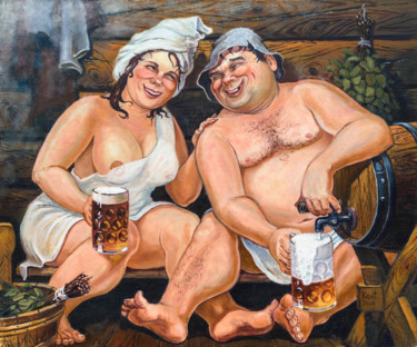 Peinture intitulée "Bathhouse (Sauna)" par Eduard Kont, Œuvre d'art originale, Huile