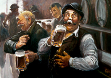 Schilderij getiteld "Foamy beer" door Eduard Kont, Origineel Kunstwerk, Olie