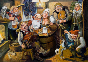 Painting titled "Christmas party" by Eduard Kont, Original Artwork, Oil