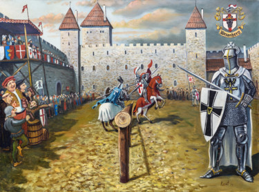 Schilderij getiteld "Knight fights" door Eduard Kont, Origineel Kunstwerk, Olie