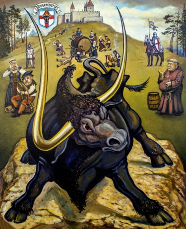 Painting titled "Rakvere bull" by Eduard Kont, Original Artwork, Oil