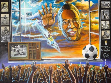 Painting titled "The King Pele" by Eduard Kont, Original Artwork, Acrylic Mounted on Wood Stretcher frame