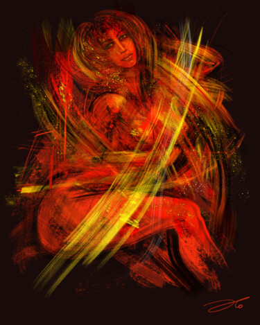 Digitale Kunst getiteld "Огненная ню 1" door Eduard Popkov, Origineel Kunstwerk, Digitaal Schilderwerk