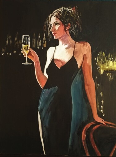 Картина под названием "Девушка с бокалом" - Эдуард Вайнтроб, Подлинное произведение искусства, Масло