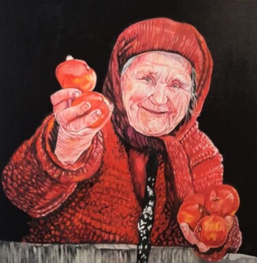 Painting titled "Старушка с яблоками" by Eduard Vaintrob, Original Artwork, Oil