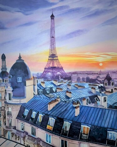 Pittura intitolato "Крыши Парижа" da Eduard Vaintrob, Opera d'arte originale, Olio