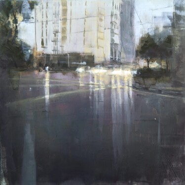 Painting titled "Rain in KL 03" by Eduard Warkentin, Original Artwork, Oil Mounted on Wood Panel