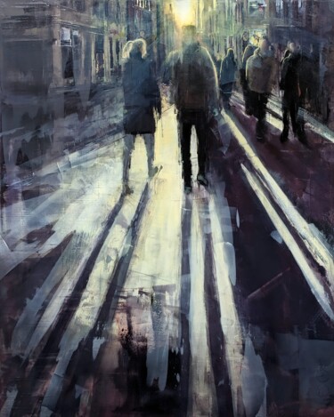 Картина под названием "Sunset in Berlin" - Eduard Warkentin, Подлинное произведение искусства, Масло Установлен на Деревянна…