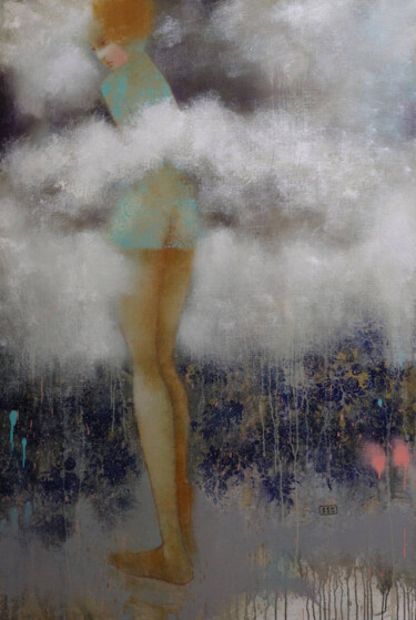 Schilderij getiteld "Sky Girl" door Eduard Zentsik, Origineel Kunstwerk, Olie