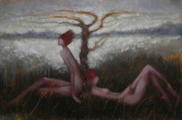 Картина под названием "Girls by the tree" - Eduard Zentsik, Подлинное произведение искусства, Масло