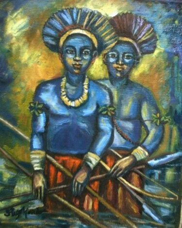Pintura intitulada "os indios auis caça…" por Eduardo Antonio Arêas Rêgo Monteiro, Obras de arte originais