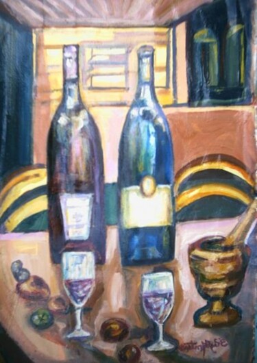 Pintura intitulada "buteille du vin,la…" por Eduardo Antonio Arêas Rêgo Monteiro, Obras de arte originais