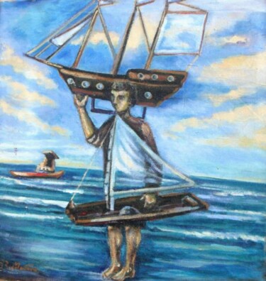 Pintura intitulada "Vendeur de bateau" por Eduardo Antonio Arêas Rêgo Monteiro, Obras de arte originais, Óleo