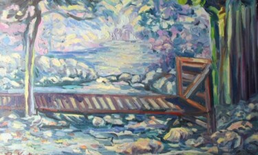 Pintura intitulada "la pont sur la  riv…" por Eduardo Antonio Arêas Rêgo Monteiro, Obras de arte originais, Óleo