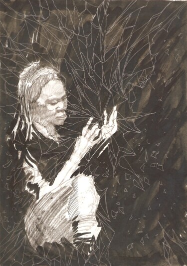Drawing titled "PADECER EN LA REALI…" by Eduardo Bustos Segovia, Original Artwork, Ink Mounted on Cardboard