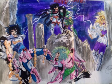 Drawing titled "SAINT SEIYA CABALLE…" by Eduardo Bustos Segovia, Original Artwork, Marker Mounted on Cardboard