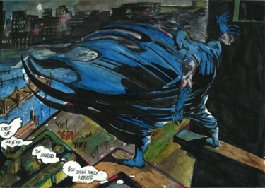 Dibujo titulada "BATMAN Homenaje Com…" por Eduardo Bustos Segovia, Obra de arte original, Tinta Montado en Cartulina