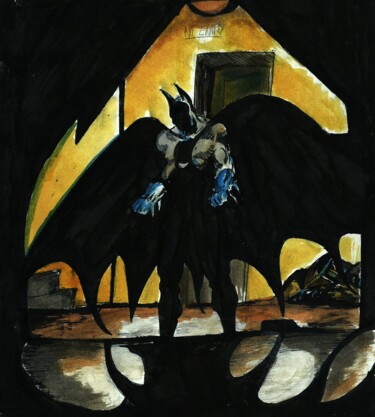 Desenho intitulada "BATMAN Homenaje Com…" por Eduardo Bustos Segovia, Obras de arte originais, Tinta Montado em Cartão