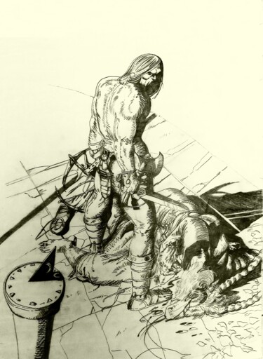 Dessin intitulée "CONAN THE BARBARIAN…" par Eduardo Bustos Segovia, Œuvre d'art originale, Crayon Monté sur Carton