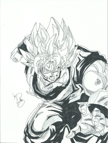 Desenho intitulada "DRAGON BALL Z Tribu…" por Eduardo Bustos Segovia, Obras de arte originais, Tinta Montado em Cartão