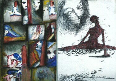 Desenho intitulada "THE VIOLATION OF LO…" por Eduardo Bustos Segovia, Obras de arte originais, Tinta Montado em Cartão
