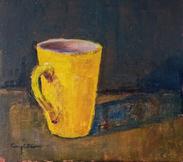 Painting titled "Taza amarilla" by Eduardo Carpintero García, Original Artwork, Oil Mounted on Other rigid panel