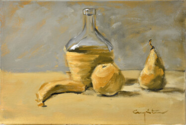 Painting titled "Bodegón en ocre" by Eduardo Carpintero García, Original Artwork, Oil Mounted on Wood Panel