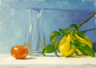 Malerei mit dem Titel "Mandarinas con limo…" von Eduardo Carpintero García, Original-Kunstwerk, Öl