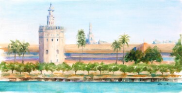 Painting titled "Torre de Oro" by Eduardo Carpintero García, Original Artwork, Watercolor