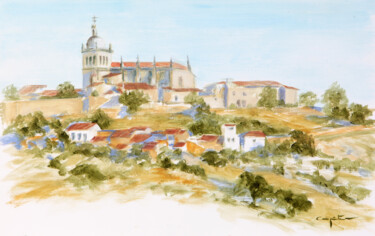 Картина под названием "Catedral de Coria" - Eduardo Carpintero García, Подлинное произведение искусства, Акварель