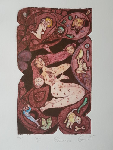 "Femme, Soleil & Lune" başlıklı Baskıresim Eduardo Guerra tarafından, Orijinal sanat, Gravür