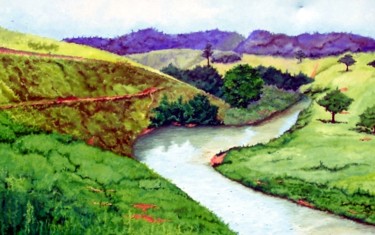 Pintura intitulada "contemplando-o-rio-…" por Eduardo Machado, Obras de arte originais, Óleo