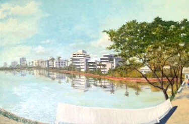 Painting titled "Lagoa Paulino- Sete…" by Eduardo Machado, Original Artwork, Oil