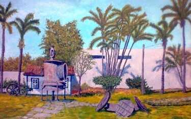Pintura titulada "Jardim do Museu his…" por Eduardo Machado, Obra de arte original, Oleo Montado en Vidrio