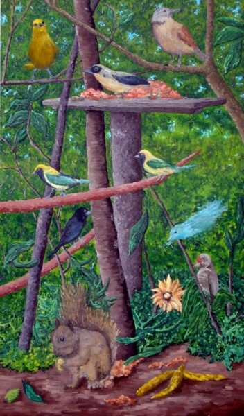 Peinture intitulée "Os pássaros" par Eduardo Machado, Œuvre d'art originale, Huile