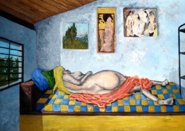 Painting titled "Mulher deitada" by Eduardo Machado, Original Artwork, Oil