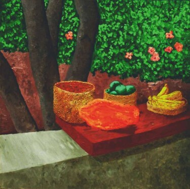 Pittura intitolato "Frutas na janela" da Eduardo Machado, Opera d'arte originale, Olio
