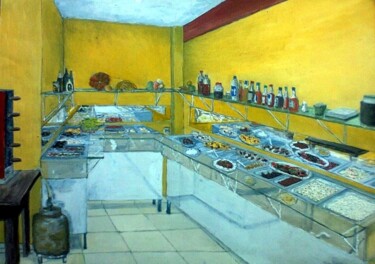 Painting titled "Restaurante Panelac…" by Eduardo Machado, Original Artwork, Oil Mounted on Glass