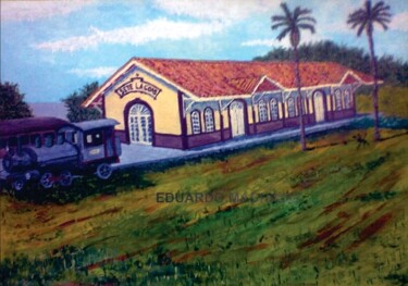 Painting titled "Museu Ferroviário -…" by Eduardo Machado, Original Artwork, Oil Mounted on Glass
