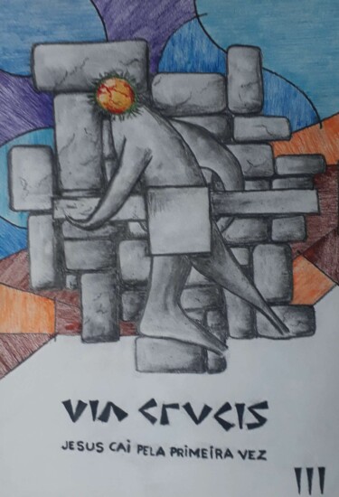 Dessin intitulée "Via Crucis - Estaçã…" par Eduardo Machado, Œuvre d'art originale, Crayon Monté sur Verre