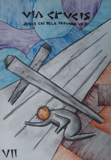 Dessin intitulée "Via Crucis - Estaçã…" par Eduardo Machado, Œuvre d'art originale, Crayon Monté sur Verre